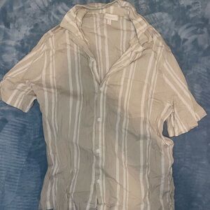 Urban Outfitters Beige Striped Casual Button Down Shirt